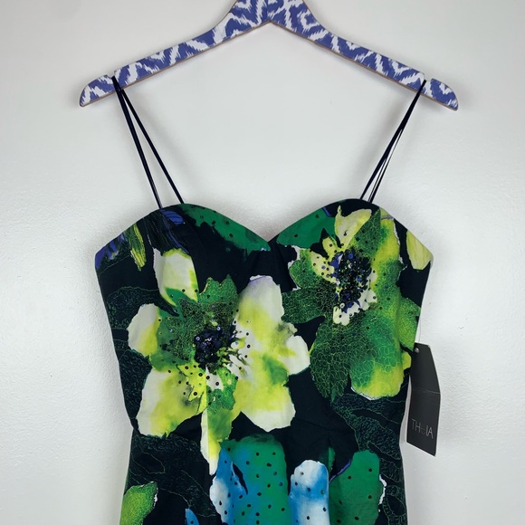 THEIA Floral Sweetheart Strapless Dress 8 Q3602 - Picture 4 of 8